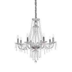 Lysekrone AMADEUS 8-flammer E14 IP20, chrom, gennemsigtig