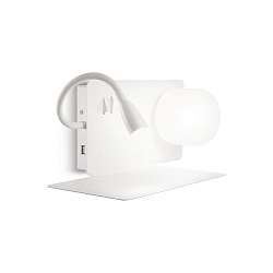 V�glampe BOOK 1 med afbryder, med fleksibel arm, med USB tilslutning G9 IP20, satin, hvid, pulverlakeret