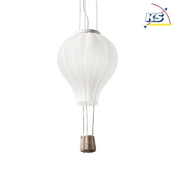 Balloon pendant luminaire DREAM BIG,  30cm, E27, white glass shade / natural rope basket