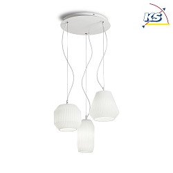Pendant luminaire ORIGAMI, 3 flames, E27, in pleated relief look, white