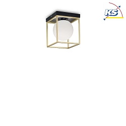 Ceiling luminaire LINGOTTO, 1 flame, E14, matt black / satined brass / etched glass