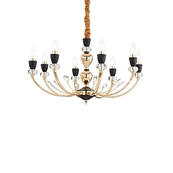 Lysekrone VANITY 8-flammer E14 IP20, guld, sort, gennemsigtig