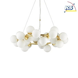 Pendant luminaire DNA, 25 flames,  70.5cm, incl. G9 3.2W 3000K, adjustable height, gold / white etched glass