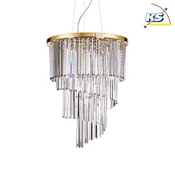 Pendant luminaire CARLTON, 12 flames,  50cm, E14, with octagon chains and chrystal rods