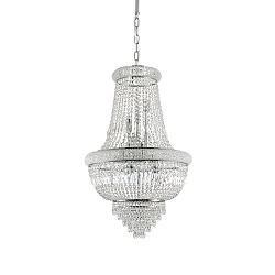 Pendant luminaire DUBAI, 10 flames, � 52cm, E14, metal / refined chrystal, chrome