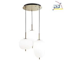 LED pendant luminaire UMILE, 3 flames, 50W 3000K 3160lm, satined gold / white etched glass