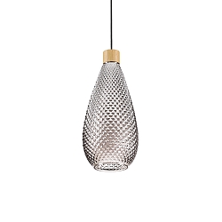 Pendant luminaire BERGEN 2, � 16cm / H 38cm, E27, smoked relief glass / wood / black