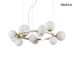 Pendant luminaire PERLAGE, ROUND,  73cm, 11-flame, incl. 11x LED G9 3W 3000K, satined brass / white