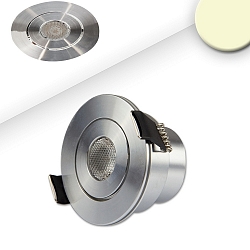 Recessed LED spot, IP40, � 5.2cm, 3W 3000K 200lm 45�, warm white, fixed optics, brushed aluminium