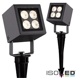 Outdoor LED spike spot CUBE, IP65, 4x2W CREE, 3000K 480lm 35, rotatable and swivelling, incl. Kabel, anthracite