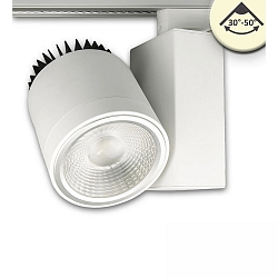 LED 3-phase track spot, 30�-50� focusable, 30W, rotatable and swivelling, dimmable, 3000K 2700lm, matt white