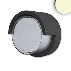 Outdoor LED wall luminaire, IP54, with roof, round, � 11cm, 6W 3000K 430lm, aluminium, sand black
