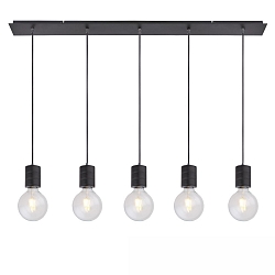 Pendel E27 SURFACE 5-flammer, lang, med roset E27 IP20, sort mat d�mpbar