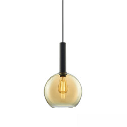 Pendel INFINITY AMBER ROUND GLASS 25CM rund E27 IP20, rav, sort d�mpbar