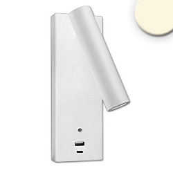 L�selampe LED USB A+C 3-STEP med afbryder, justerbar, med USB-opladningsfunktion IP42, hvid d�mpbar
