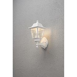Wall luminaire, 1-flame UP, SMALL, IP23, E27 max. 60W, E27 max. 60W, white aluminium / clear glass
