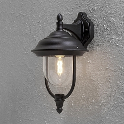 Udendørs wall luminaire PARMA down E27 IP43, sort, gennemsigtig