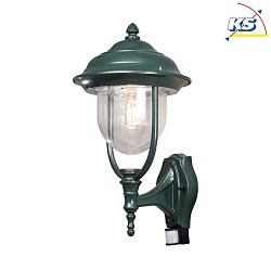 Outdoor wall luminaire PARMA with motion detector, E27 max. 75W, green, aluminium / clear acrylic glass