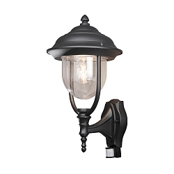 Udend�rs wall luminaire PARMA med bev�gelsesdetektor E27 IP44, sort, gennemsigtig