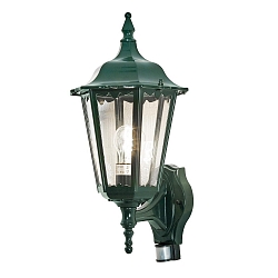 Udend�rs wall luminaire FIRENZE med bev�gelsesdetektor E27 IP44, gr�n, gennemsigtig
