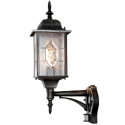 Udendørs wall luminaire MILANO med bevægelsesdetektor E27 IP43, krystalklar, satin, sort, sølv