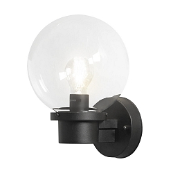 Outdoor wall luminaire NEMI, E27 max. 60W, black, plastic / clear glass