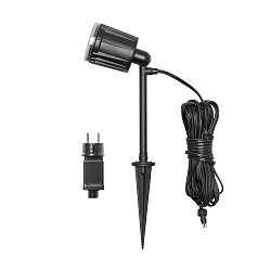 Outdoor HighPower LED groundspike spot AMALFI, 12V, 1-flame, 4W 3500K 280lm 46�, incl. Trafo, removable spike, black