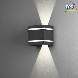 LED outdoor wall luminaire CREMONA, 2 FX-stripes + light beam, 3W 3000K 360lm, anthracite alu / clear glass / frosted acrylic