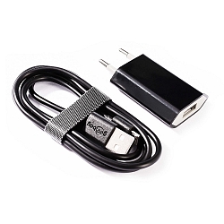 USB Plug-in str�mforsyning 5V DC, 1000mA med Mikro USB kabel, sort
