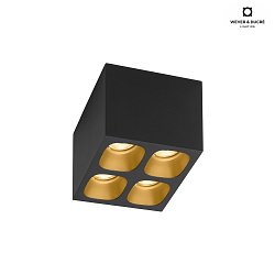 LED Ceiling luminaire PIRRO 4.1, 4 spots square, 4x 4.5W 3000K, CRi >90, dimmable, black gold