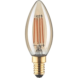 Gl�dep�re kerteformet C35 GOLD omskiftelig C35 klar E14 4,5W 380lm 1800K 320� CRI 80-89 