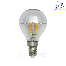 LED mirror-head drop shape filament lamp P45, E14, 4W 2700K, silver / clear