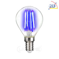 Decorative LED drop shape filament lamp P45, E14, 4W blue / clear