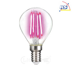 Decorative LED drop shape filament lamp P45, E14, 4W pink / clear