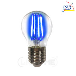 Decorative LED drop shape filament lamp P45, E27, 4W blue / clear
