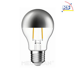 LED mirror-head pear shape filament lamp A60, E27, 5.4W 2700K 380lm, dimmable, silver / clear
