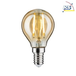 LED Filament Drop Lamp P45, 230V, E14, 2.6W 2500K 260lm, gold glass clear