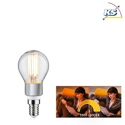 LED Filament Drop Lamp P45, 230V, E14, 5W 1800-3000K 470lm, dim-to-warm, clear/grey