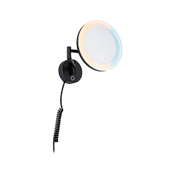 Spejl med belysning MASUA IP44 - 3X ZOOM 3-fold, rund, med fleksibel arm, CCT Switch, vipbar IP44 / IP20, sort mat 