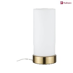 table lamp PINJA cylindrical, with switch E14, brushed brass, opal white dimmable