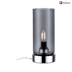 table lamp PINJA cylindrical, with switch E14, chrome, smoky colour dimmable