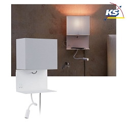 Wall luminaire MERANI with shelf ,USB port and LED gooseneck, 230V, E27 + LED 2.5W, beige / white