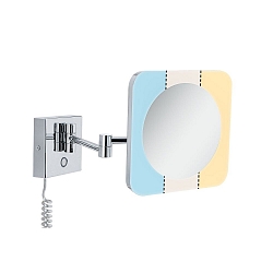 Spejl med belysning JORA LED firkantet, med afbryder, med leddelt arm, CCT Switch, med stik IP44, chrom, hvid 