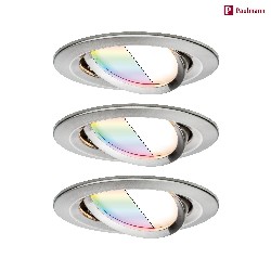 recessed luminaire NOVA PLUS COIN LED round, swivelling, set of 3, RGBW, ZigBee controllable IP23, brushed iron dimmable 7