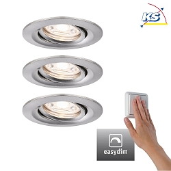 Set of 3 Recessed spot LED NOVA MINI PLUS with LED Module, IP23, swivelling, 230V, 4.2W 2700K 300lm 38, dimmable, iron brushed