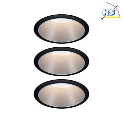 Set of 3 Recessed spot LED COLE IP44, fixed, with LED COIN Module, 230V, 6.5W 2700K460lm 100, 3-step dimmable, black / silver