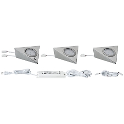 LED M�bler Lampe PIR LED Skab armatur, s�t af 3, 3x2,8W, 12VA, 230V/12V, jern b�rstet