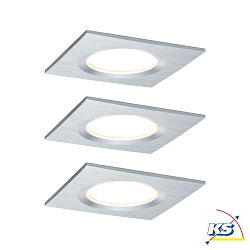 Paulmann Recessed luminaire LED Coin Slim, IP44, square, 6,8W, set of 3 dimmable, aluminum