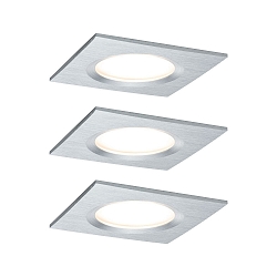 Paulmann Indbygningslampe LED Coin Slim, IP44, firkantet, 6,8W, s�t af 3 d�mpbar, aluminium