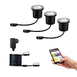 Gulvindbygningslampe LED PLUG & SHINE ZIGBEE s�t med 3, RGBW, ZigBee styrbar IP65, sort, s�lv d�mpbar